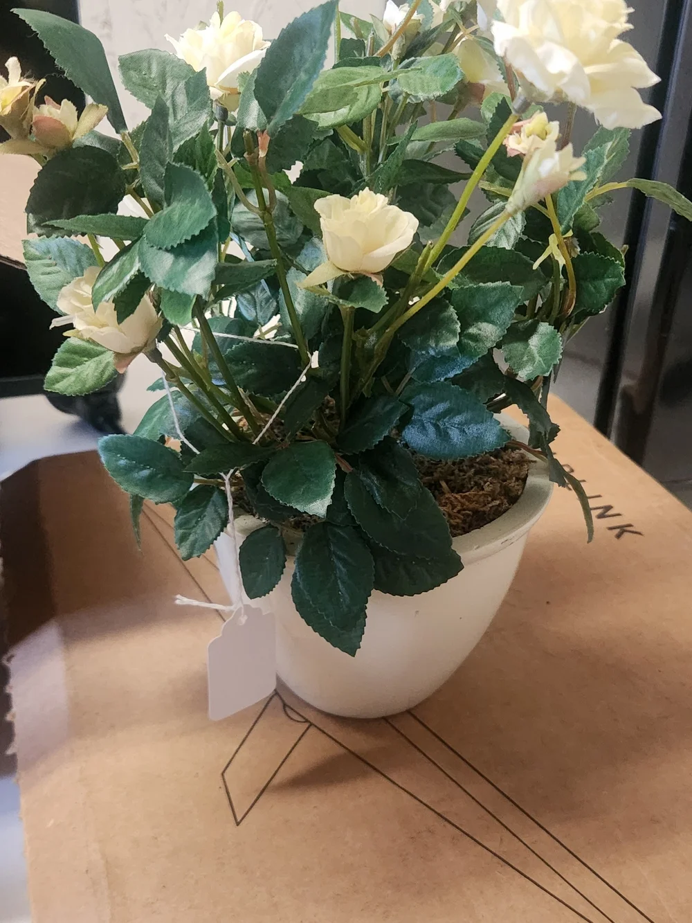 Cream Artificial Rose Plant in White Pot - Home Accents